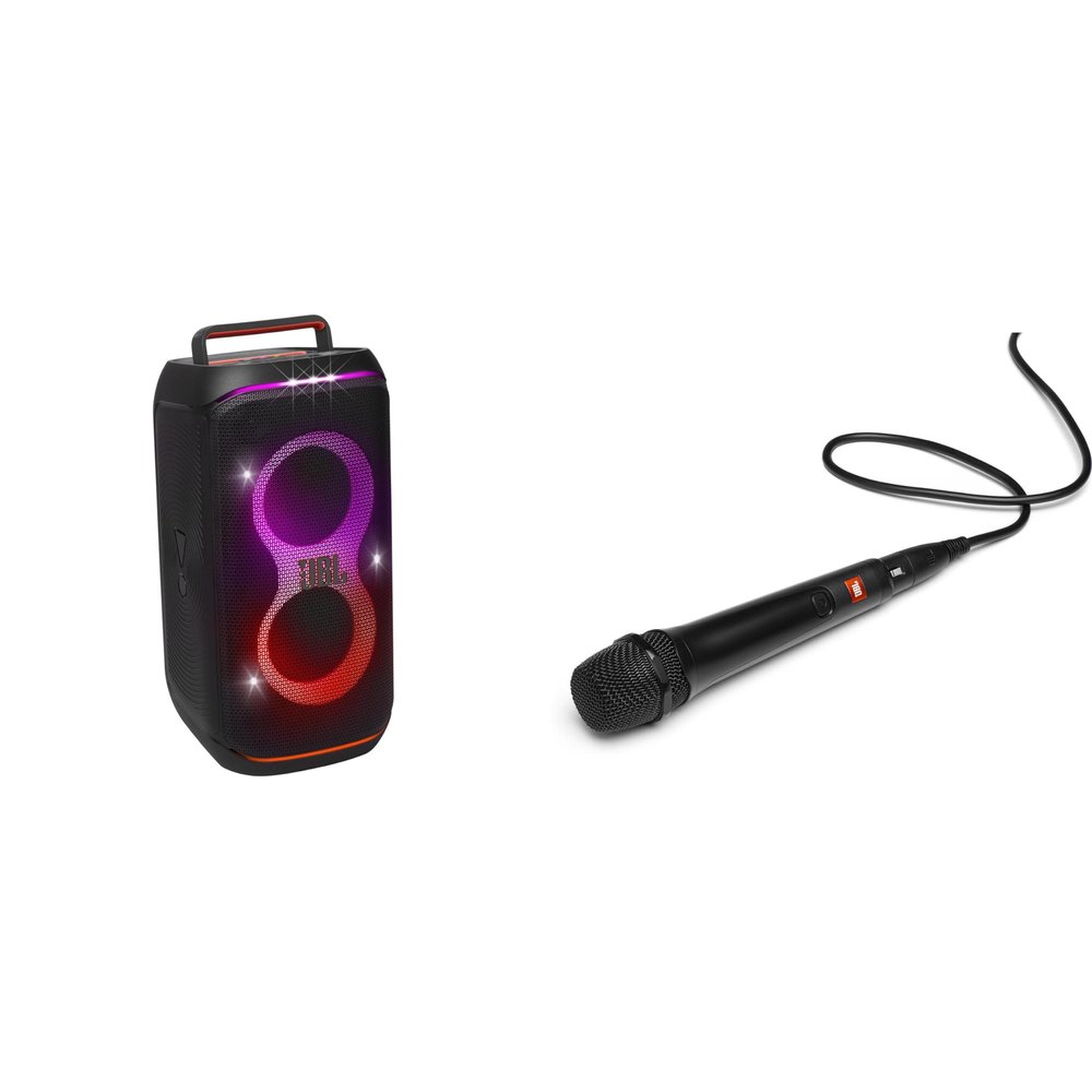 JBL PartyBox Club 120 Powerful Portable Bluetooth Party Speaker with Dynamic Light Show-Black with PBM100 Wired Dynamic Vocal mic with Cable