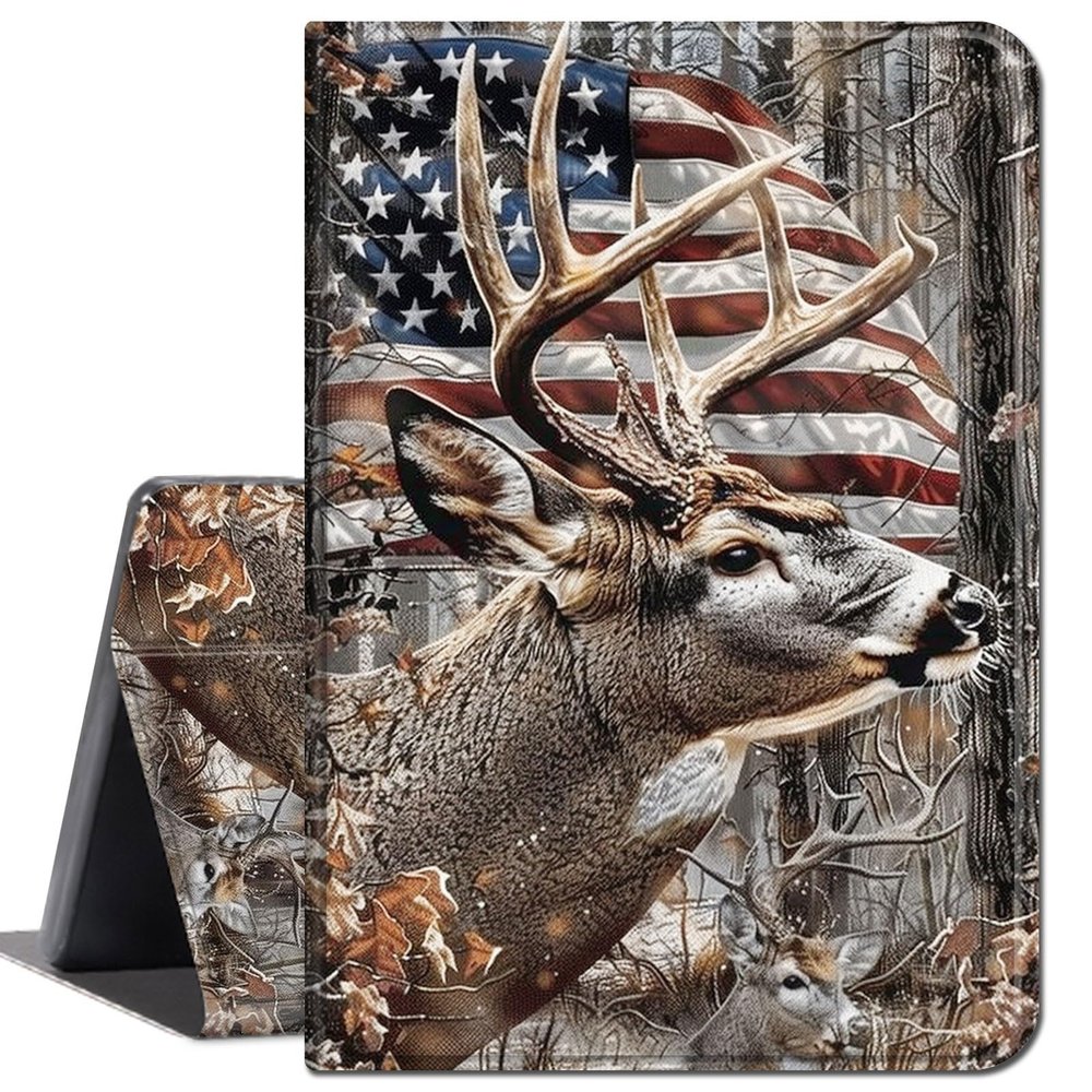 Case for 6.8" Kindle Paperwhite (11th Generation-2021) and Kindle Paperwhite Signature Edition,Slim Lightweight Smart Shell Stand Cover with Auto Wake/Sleep,USA Flag and Deer