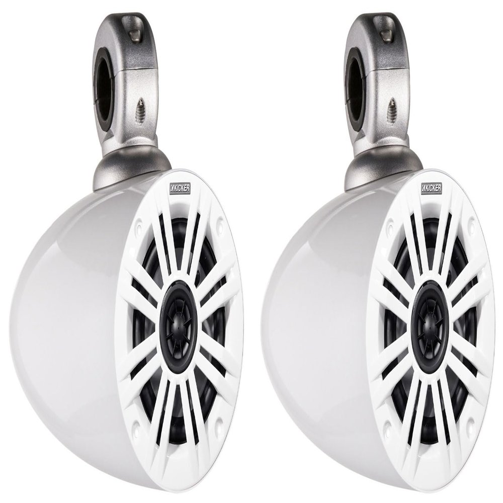Kiker Bundle: (2) Kicker 45KM44 4" 150 Watt Weatherproof Marine Speakers KM4 Bundle with (2) Kicker 40KMMTES Mini Marine Wakeboard Tower Enclosures for 4-Inch Speakers (4 Items)