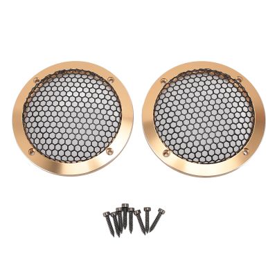 2PCS Ceiling Speaker Covers, 92mm Speaker Grill Mesh Round Speaker Grille Woofer Car Speaker Grill Cover Guard Protector Replacement Round Metal Grills (Gold)