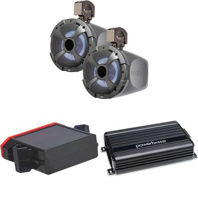 PowerBass XL-POD8LRG - 8" RGB Long Range Pod Speaker System with XL-250.2 2 Channel Power Sport Amplifier and XL-BTR1 Hideaway Bluetooth Receiver