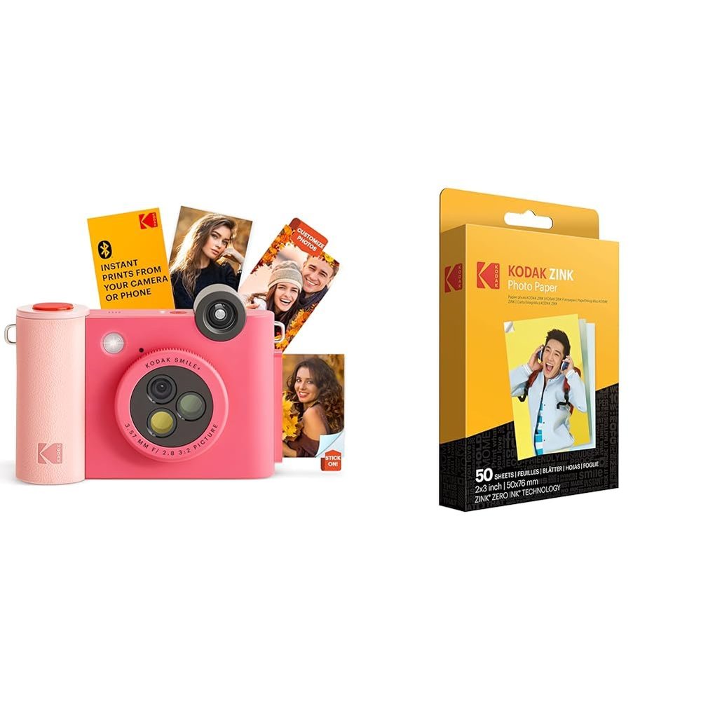 Bundle of KODAK Smile+ 2-in-1 Digital Instant Print Camera & Wireless Bluetooth Photo Printer + KODAK 2"x3" Premium Photo Paper (50 Sheets)