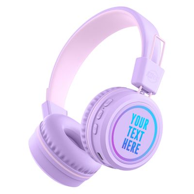 MEE audio KidJamz KJ55BT Personalized Bluetooth Wireless Safe Listening Headphones for Kids w/Custom LED-Backlit Design, Volume Limiter, Mic; Kids Headset for School/iPhone/iPad/Tablet (Lavender)