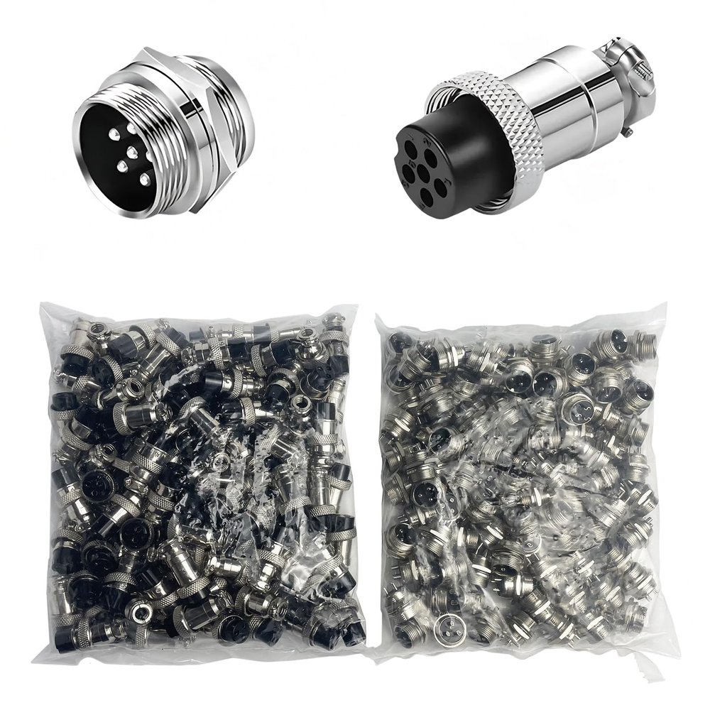 100 Sets GX16 Aviation Circular Connectors, 2-10 Pin Options, Panel Mount, Metal Adapter, Male & Female,Plug & Socket, (6P)