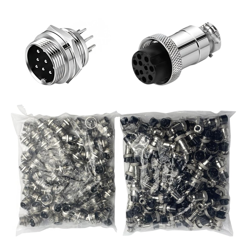 100 Sets GX16 Aviation Circular Connectors, 2-10 Pin Options, Panel Mount, Metal Adapter, Male & Female,Plug & Socket, (10P)