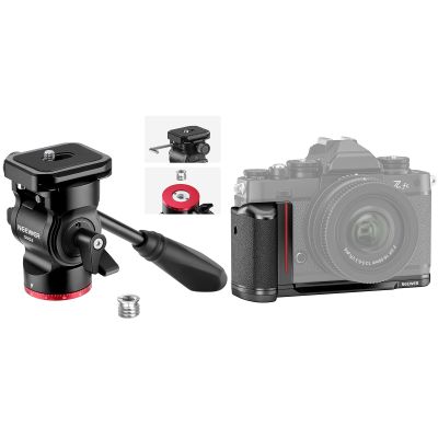 NEEWER GM24 Tripod Fluid Head Pan Tilt Head with Quick Release Plate and Handle, Metal Camera Tripod Head Compatible with Arca Swiss for Compact Cameras DSLR, CA076 Zfc Handgrip L Shape Grip Included