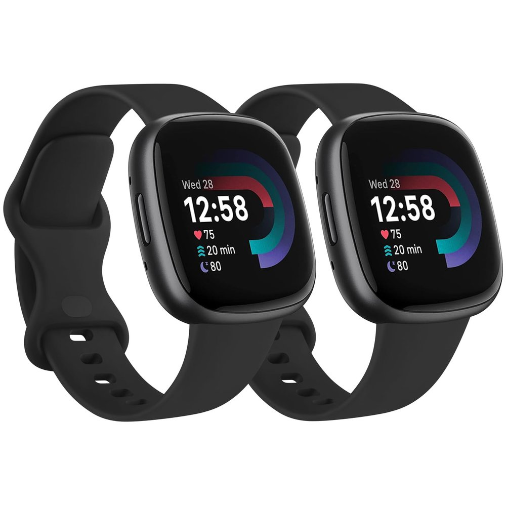 2 Pack Bands Compatible With Fitbit Versa 4 / 3 / Sense/Sense 2, Soft Silicone Sports Bands Replacement Straps for Men Women (Black+Black, Large)