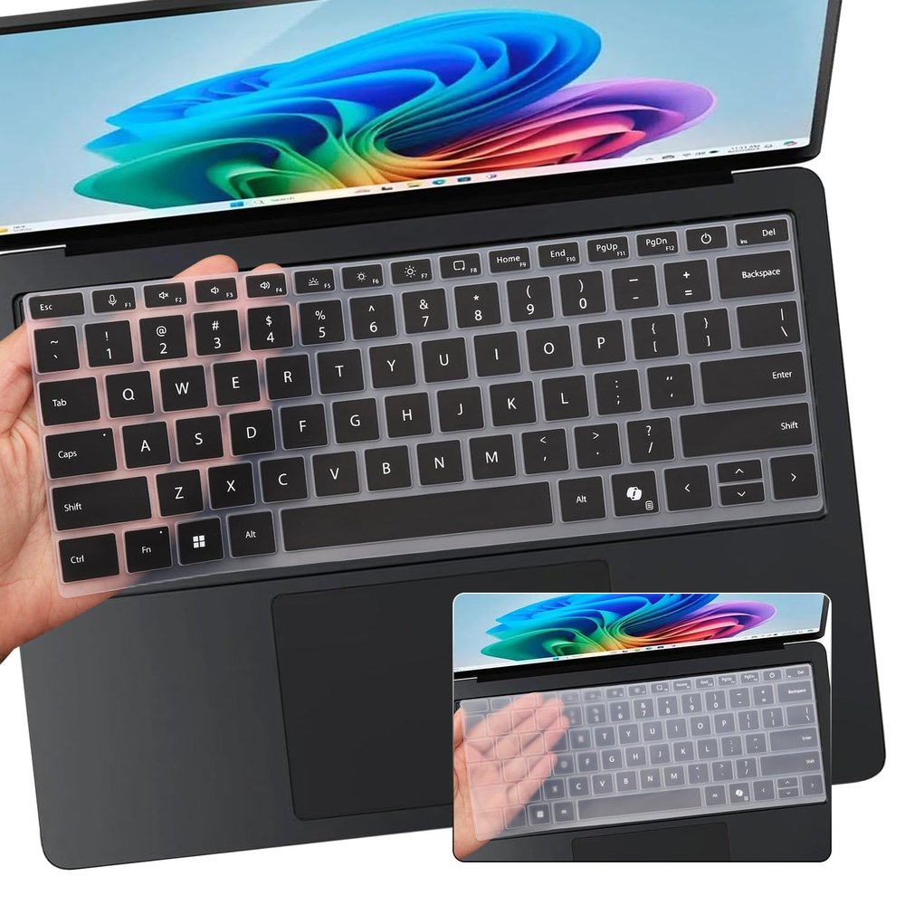 2 PCS Keyboard Cover for 2025 2024 Microsoft Surface Laptop 7(7th Edition Copilot+ PC) 13.8 & 15 inch US Layout Keyboard Skin-Black+Clear