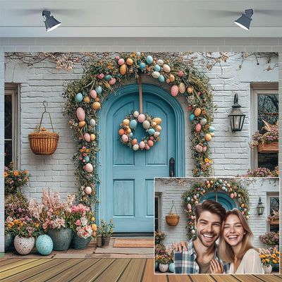 10x8ft Easter Backdrop Easter Flower Rabbit Photo Decorations Background Wood Wall Brick Colorful Eggs Grass Decor Photography Backdrops Kids Newborn Party Decoration Portrait Photo Booth