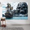 10X8ft Pirate Theme Photo Backdrop Photography Background, Treasure Chest Map Skull Gun Halloween Pirate Ship Trunk or Treat Backdrops Photo Booth Prop Decorations Wall Decor Tablecloth view 3