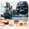 10X8ft Pirate Theme Photo Backdrop Photography Background, Treasure Chest Map Skull Gun Halloween Pirate Ship Trunk or Treat Backdrops Photo Booth Prop Decorations Wall Decor Tablecloth view 4