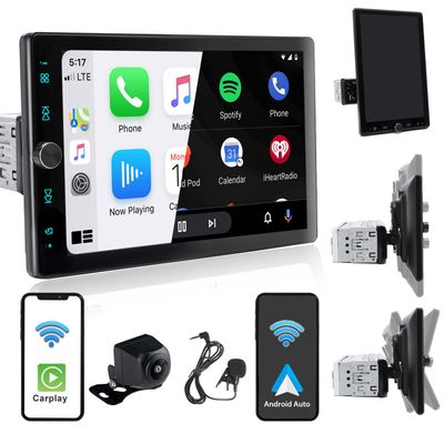 Alondy Single Din Car Radio Touchscreen (10.4" Rotatable) Compatible with Apple CarPlay [Wireless] Android Auto Car Stereo Bluetooth USB AUX SD Backup Camera