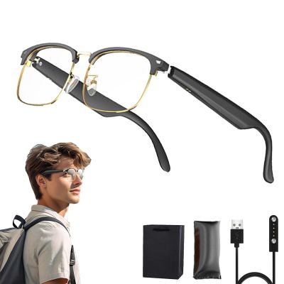 HNTKGME AI Translator Glasses, Lentes Inteligentes Traductores, Smart Glasses for Men Women with Built in Mic and Speakers, Anti Blue Light Translator Glasses Supports 135 Languages (Gold)