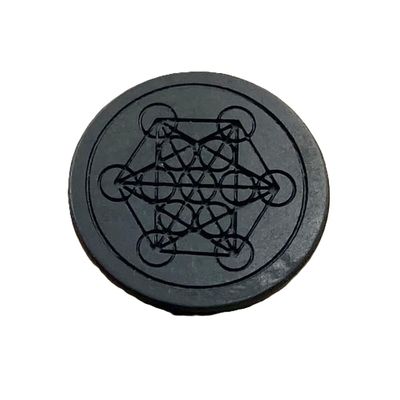 Premium Round Shungite Stickers with Pattern for Cell Phone Case Laptop Tablet Computer - Polished Shungite Protection Plate with Carbon Fullerenes (Metatron)
