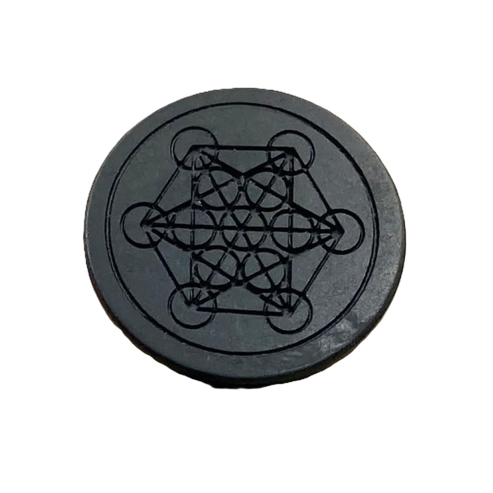 Premium Round Shungite Stickers with Pattern for Cell Phone Case Laptop Tablet Computer - Polished Shungite Protection Plate with Carbon Fullerenes (Metatron)