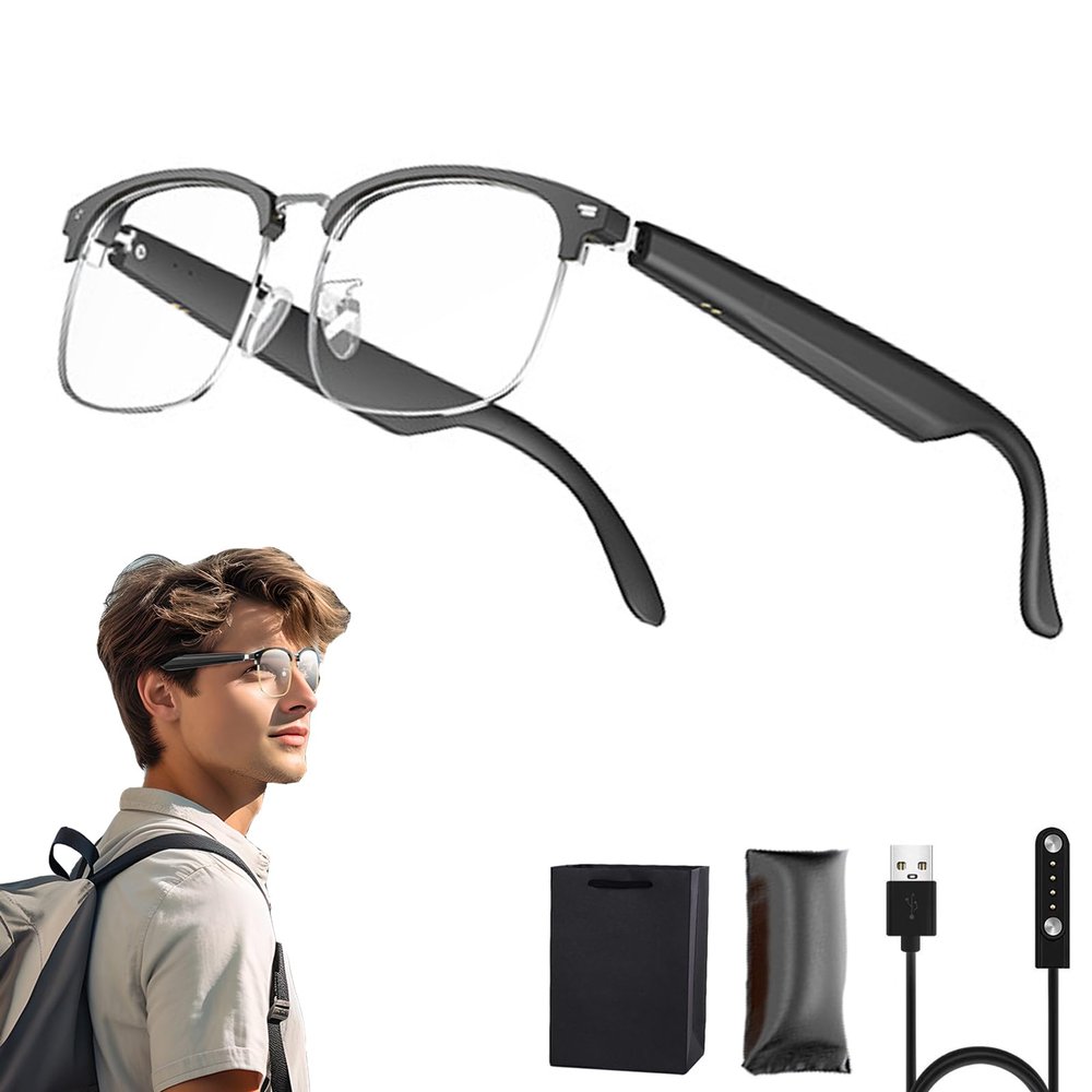HNTKGME AI Translator Glasses, Lentes Inteligentes Traductores, Smart Glasses for Men Women with Built in Mic and Speakers, Anti Blue Light Translator Glasses Supports 135 Languages (Sliver)