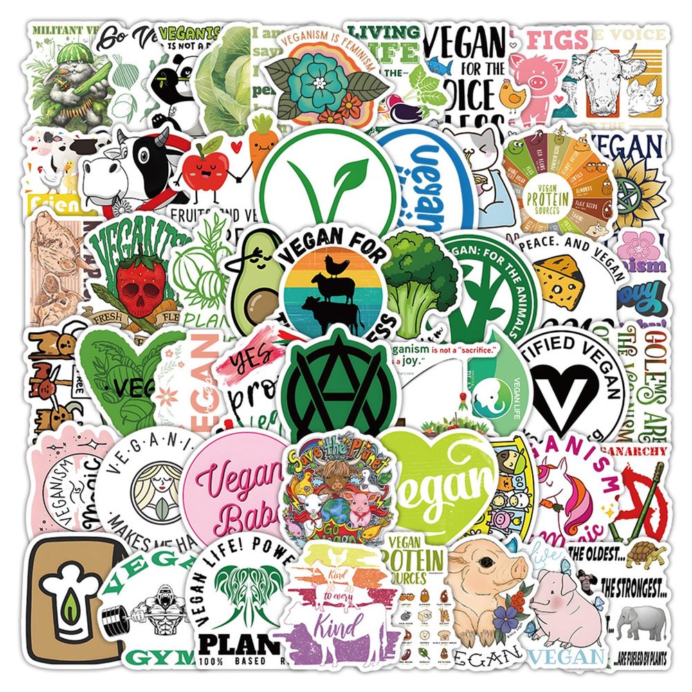 105Pcs Vegan Stickers for Water Bottle and Laptop - Plant-Based Party Favors & Decorations, Waterproof Vinyl Veganism Decals, Vegan Lifestyle and Food Stickers Laptop Decals (Vegetarian)