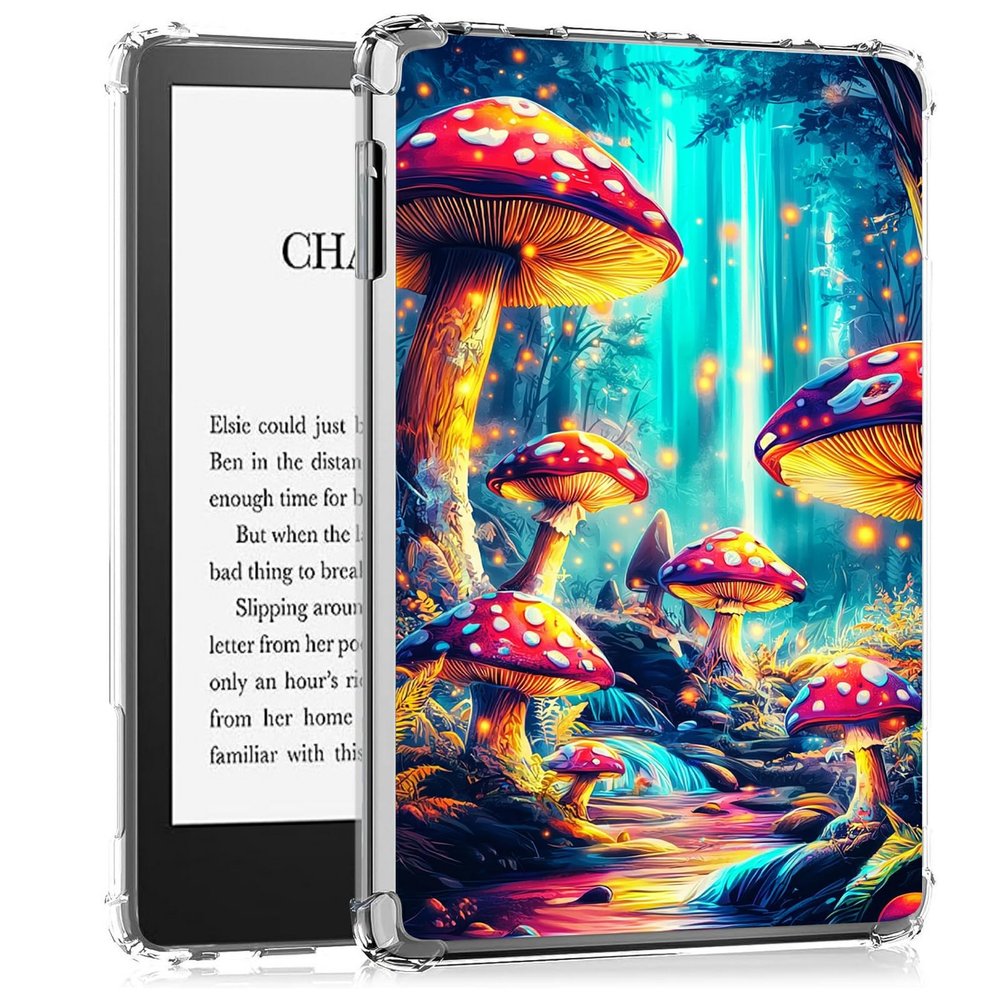 BEOTIWAD Clear Case for 7" Kindle Paperwhite 12th Gen 2024 Released & Kindle Colorsoft Signature Edition Transparent Slim TPU Back Shockproof Shell Cover,Colorful Mushroom