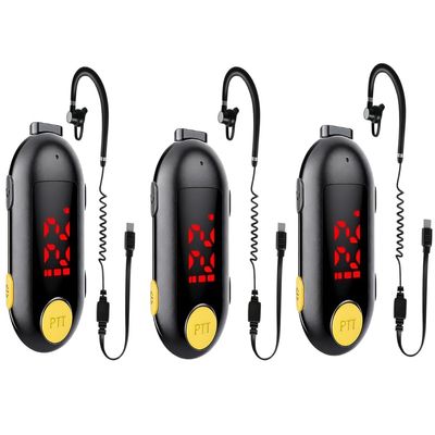 Super Mini Walkie Talkies 3-Pack: Small Rechargeable 2-Way Radios with Earpieces - Discrete Team Communication for Restaurant, Hospital, Retail, Outdoor & Travel