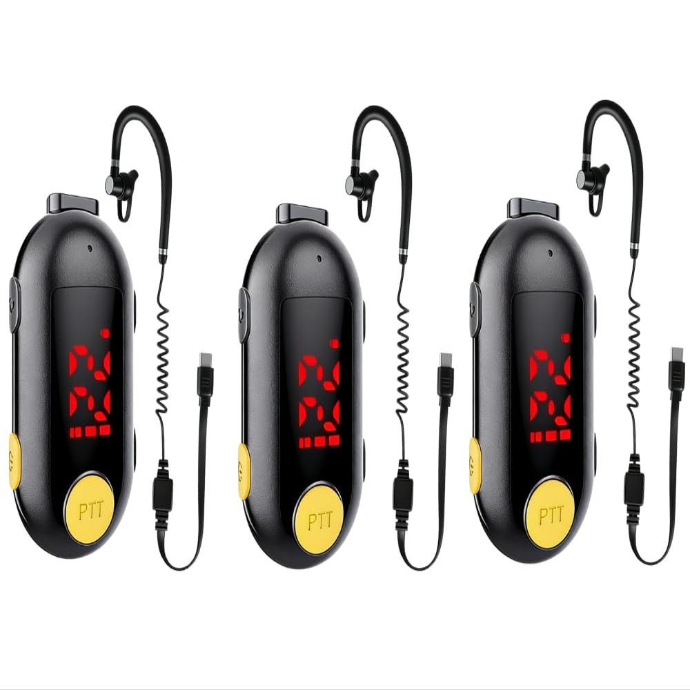 Super Mini Walkie Talkies 3-Pack: Small Rechargeable 2-Way Radios with Earpieces - Discrete Team Communication for Restaurant, Hospital, Retail, Outdoor & Travel