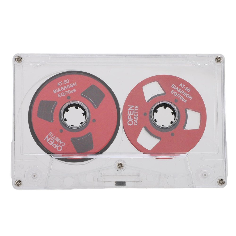 Reel to Reel Blank Cassette Tape, 50 Minutes Recording, Normal Bias Double Sided, Metal Sound Cassette Tape with Transparent Box (Red)