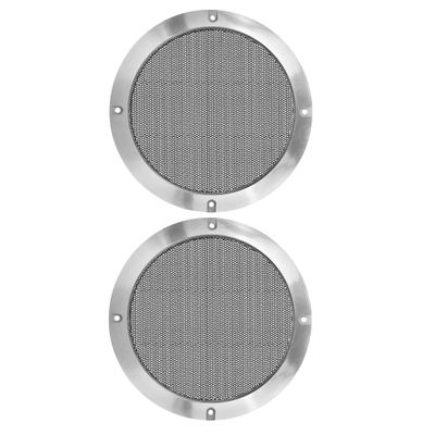Unifizz 2pcs 6.5 Inch Metal Glossy Car Audio Speaker Cover Mesh Subwoofer Grill Horn Guard Decorative Circle Grille Protector Black Silvery