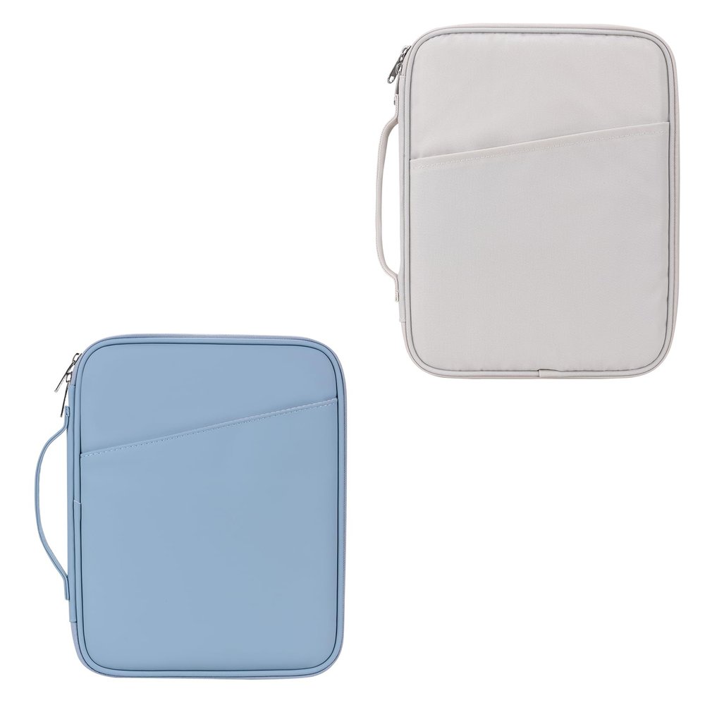 9-11 Inch Tablet Carrying Sleeve, Misty Blue(PU)+White Gray(Fabric), 2Pcs