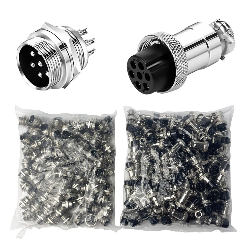 100 Sets GX20 Aviation Circular Panel Mount Connectors, 2-15 Pin Options, Metal Adapter, Male & Female Plug & Socket, (7P)