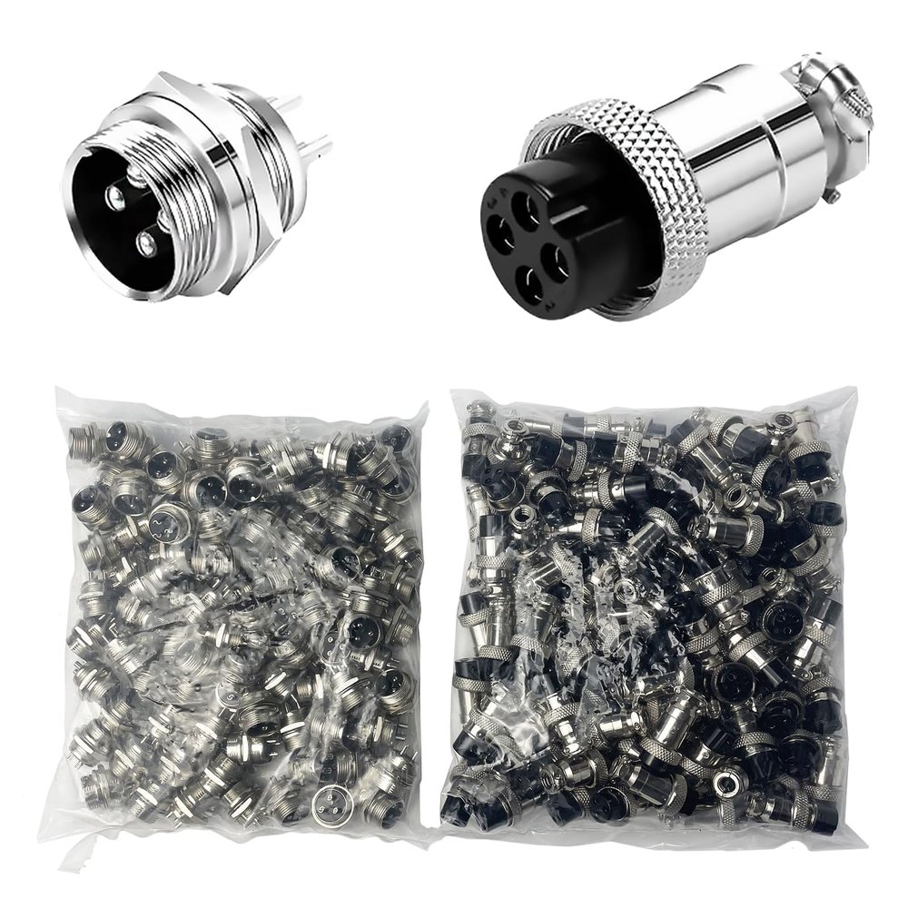 100 Sets GX20 Aviation Circular Panel Mount Connectors, 2-15 Pin Options, Metal Adapter, Male & Female Plug & Socket, (4P)