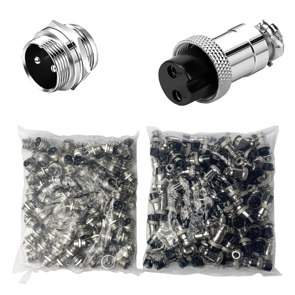 100 Sets GX20 Aviation Circular Panel Mount Connectors, 2-15 Pin Options, Metal Adapter, Male & Female Plug & Socket, (2P)