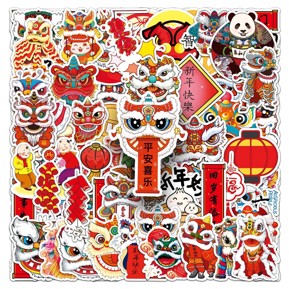 100pcs Happy New Year Stickers |Chinese Element Lunar New Year Decoration Celebration Waterproof Stickers for Cups Water Bottle Mobile Phone Laptop
