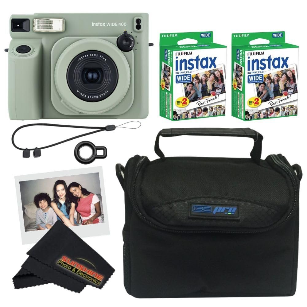 Fujifilm INSTAX Wide 400 Instant Camera - Sage Green (Camera w/ 2 Wide Twin Packs + Bag)