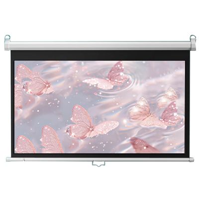 Manual Pull Down Projector Screen 16:9 Retractable Auto-Locking, for Home Theater Movie Office Game Projection Screen
