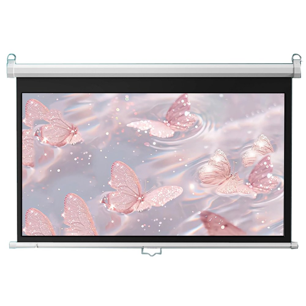 Manual Pull Down Projector Screen 16:9 Retractable Auto-Locking, for Home Theater Movie Office Game Projection Screen