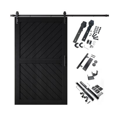 Homacer Black 48 in. x 80 in. Finished & Unassembled Slanted Stripe Design 003 Barn Door with Non-Bypass Installation Hardware Kit, 9ft Track, Interior use only