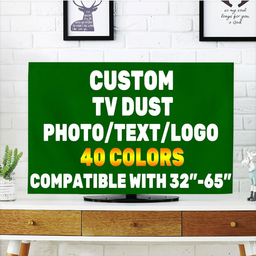 Custom TV Cover for LCD/LED TV Personalized with Photo Text Logo Design Your Own Polyester Microfiber Cloth Easy to Cover Your TV, DarkGreen, 65"