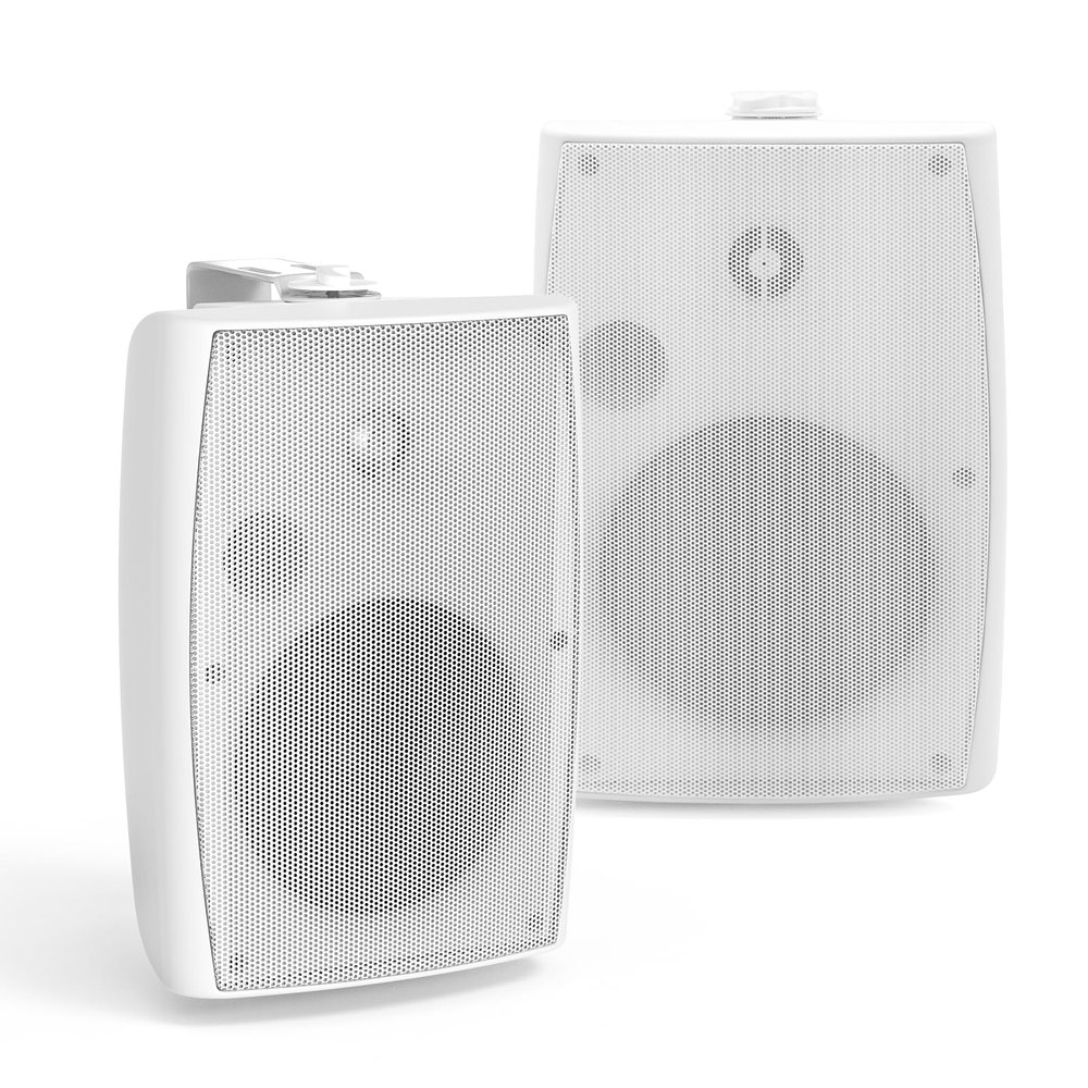 Herdio 4" Passive Outdoor Speakers Waterproof Wired, 200W Wall Mount Speakers with Superior Sound,Dual Swivel Brackets for Patio/Deck/Backyard (Pair, White)