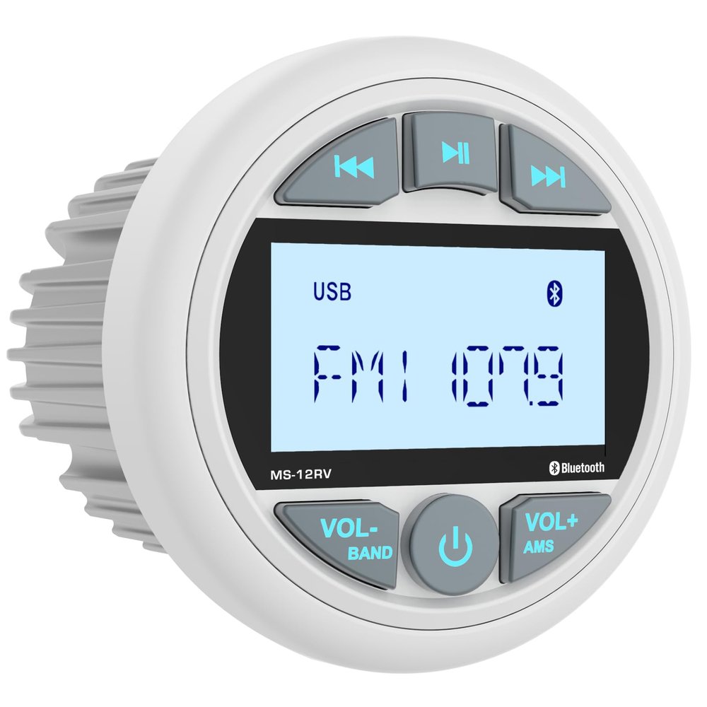 Bluetooth Marine Stereo Receiver: Waterproof Gauge Radio System - Digital MP3 Player 2.8 Inch LCD Display AM FM USB AUX Subwoofer for Boat ATV UTV Off-Road Vehicles