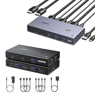UGREEN 8K Displayport KVM Switch DP 1.4 with 4 USB 3.0 Ports Bundle with HDMI KVM Switch 1 Monitor 2 Computers 4 USB 3.0 Ports 4K@60H