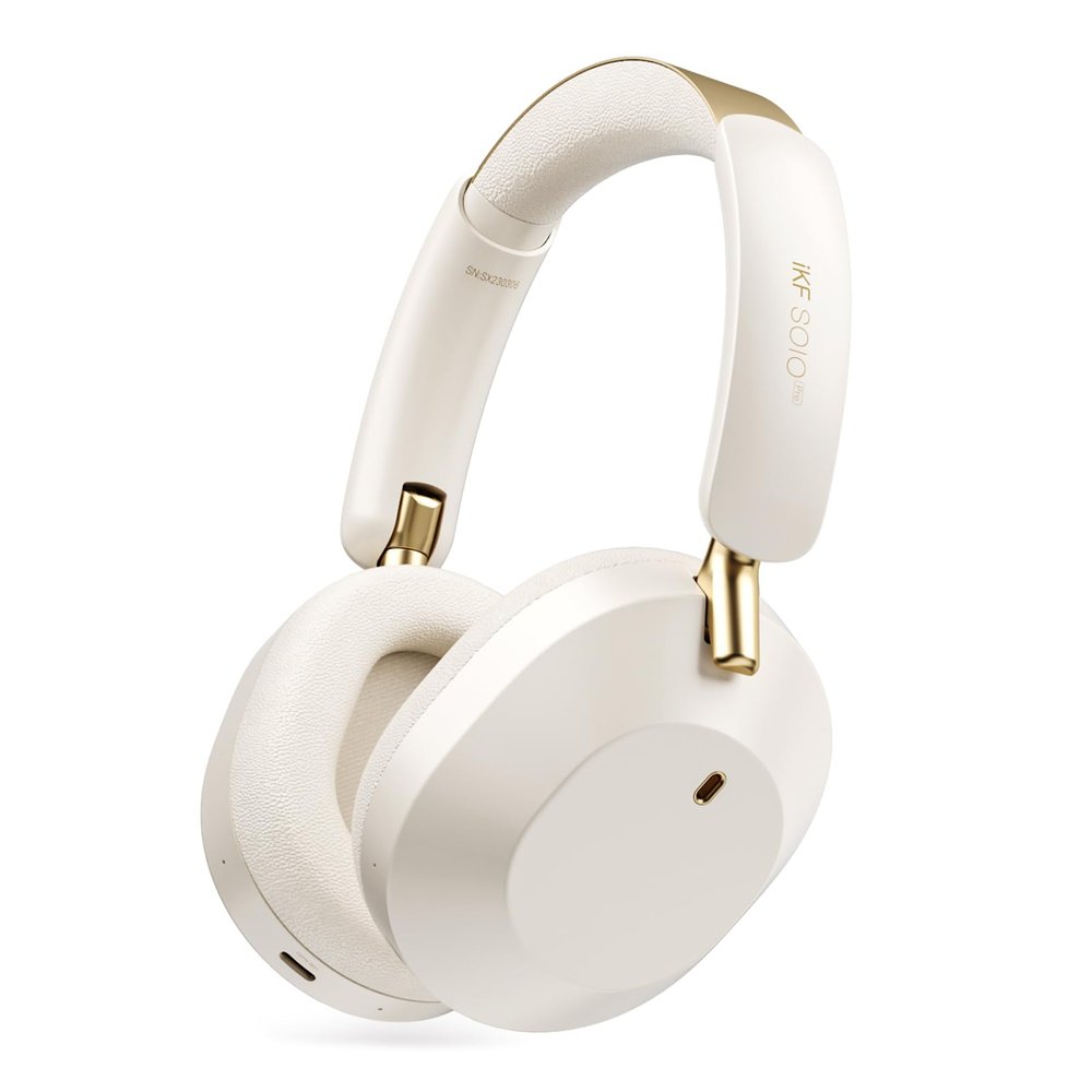 iKF Solo Pro Wireless Bluetooth Headphones with Adaptive Active Noise Cancellation, Spatial Audio, HiFi Sound Quality, 140H Playback, Transparent Mode,Customizable Settings via App (Champagne Gold)