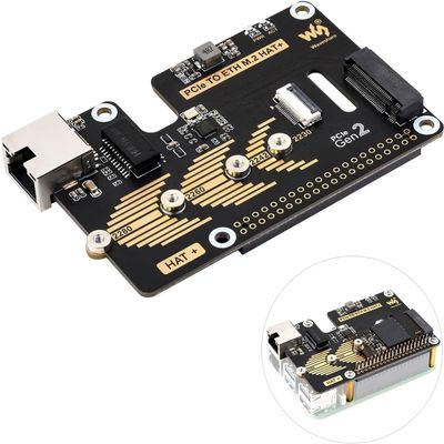 PCIe to ETH and M.2 Adapter for Raspberry Pi 5, Compatible with 2280/2260 / 2242/2230 Size NVMe Protocol M.2 SSD, 5Gbps Data Rate, High-Speed Reading/Writing (PCIe to ETH M.2 HAT+)