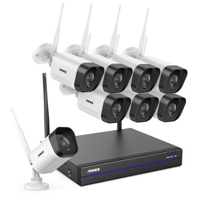 ANNKE Security Camera System, 8pcs Wireless 5MP IP Cameras with 10CH 5MP NVR for Home Security Outdoors, Motion Detection, Two-Way Audio, 100ft Night Vision, Compatible with Alexa, NO HDD