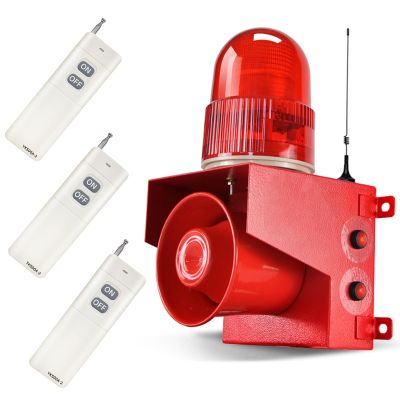 EOKHEOY Outdoor Wireless Remote Control Alarm Siren 0.3mile Industrial Emergency Security Adjust Volume Indoor Siren Light with 3 Remote Controller, 120dB Loud Horn AC110V