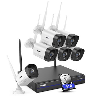 ANNKE Security Camera System, 6pcs Wireless 5MP IP Cameras with 10CH 5MP NVR for Home Security Outdoors, Motion Detection, Two-Way Audio, 100ft Night Vision, Compatible with Alexa, 4TB Hard Drive