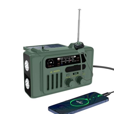 Solar Hand Crank Emergency Radio,NOAA/AM/FM with LED Flashlight & Reading Lamp,USB Type-C/Solar/Hand Crank Charging,Bluetooth Speaker,SOS Alarm&Compass for Camping Indoor Outdoor Emergencies (Green)