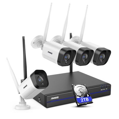 ANNKE Security Camera System, 4pcs Wireless 5MP IP Cameras with 10CH 5MP NVR for Home Security Outdoors, Motion Detection, Two-Way Audio, 100ft Night Vision, Compatible with Alexa, 2TB Hard Drive
