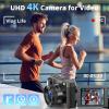 4K Digital Camera for Photography and Video, Autofocus 48MP Vlogging Camera for YouTube with 3'' 180Flip Screen 16X Zoom Compact Travel Cameras with SD Card, 2 Batteries, Anti-Shake, Flash (Black) view 2