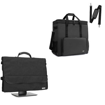CURMIO Double-Layer PC Carrying Case and 24 Inch Monitor Carrying Case, Desktop Computer Travel Bag for PC Chassis, Keyboard, Mouse and Headphone, Bag Only, Black
