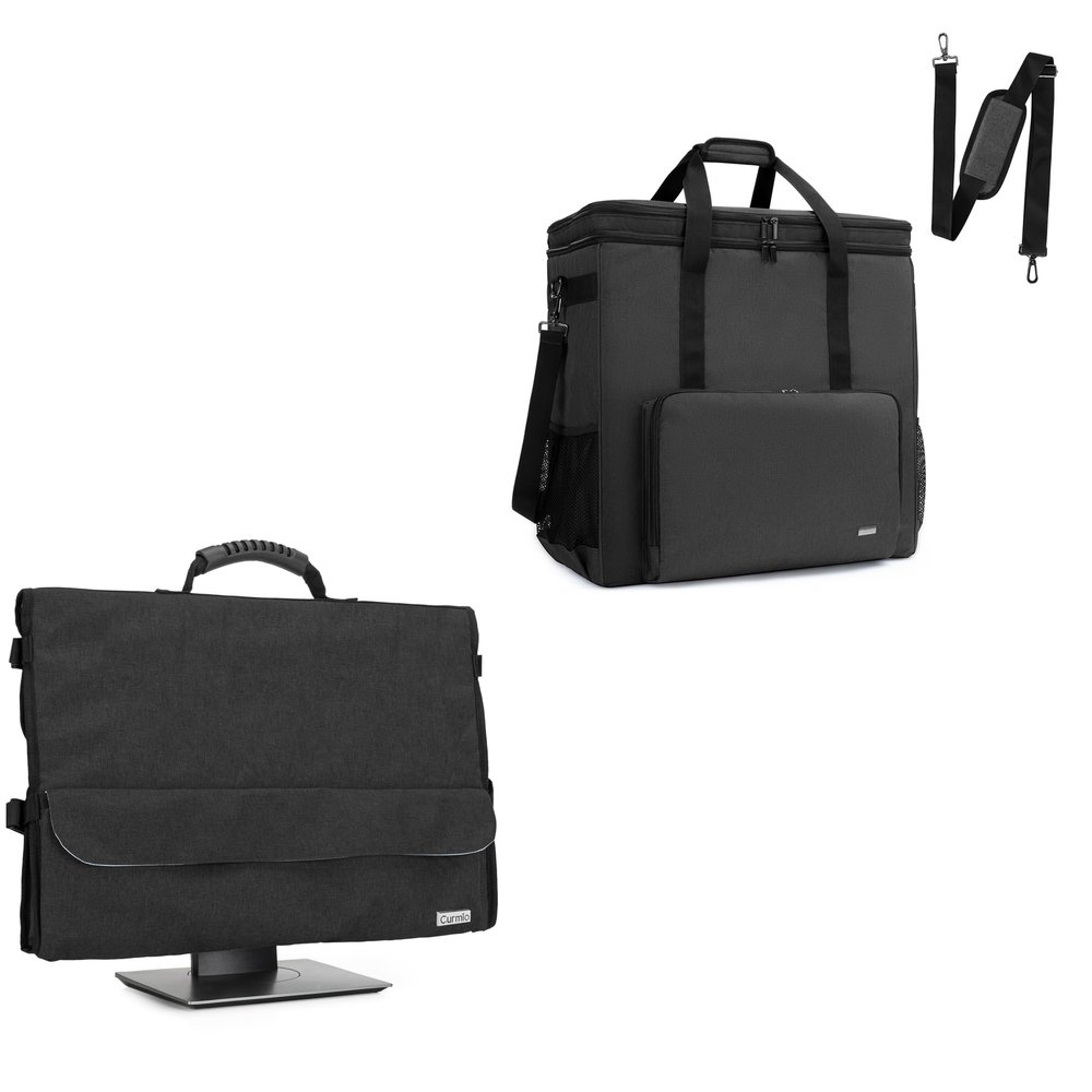 CURMIO Double-Layer PC Carrying Case and 24 Inch Monitor Carrying Case, Desktop Computer Travel Bag for PC Chassis, Keyboard, Mouse and Headphone, Bag Only, Black