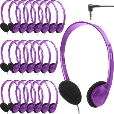 Flutesan 20 Pack Headphones Bulk Libraries Wired on Ear Headphones Over The Head Earphones for Boys Girls Adults(Purple)